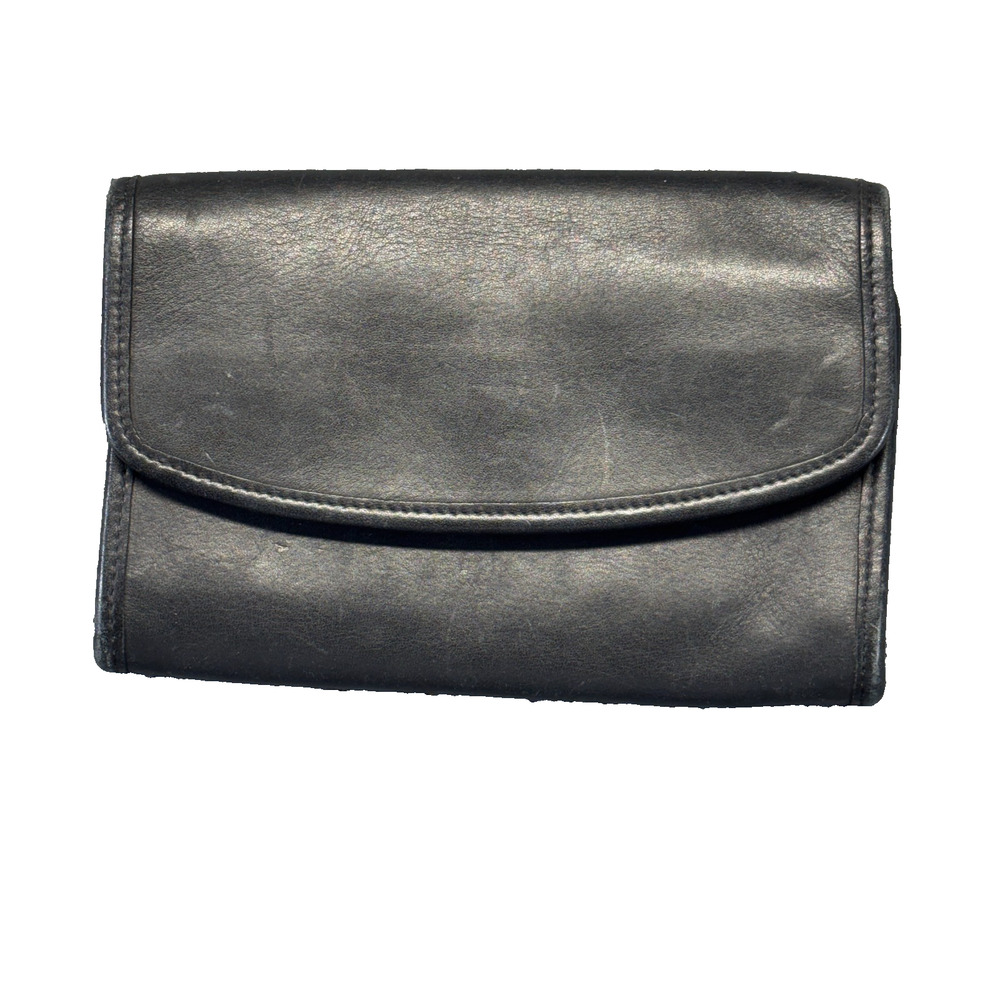 Vintage Coach Black Leather Snap Wallet Clutch D-Ring Old Logo Gold Hardware